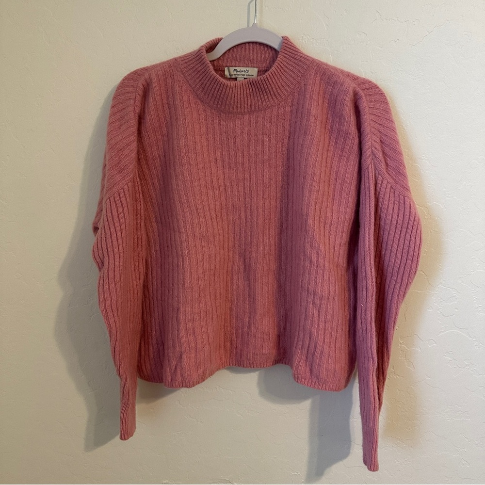 Madewell Dusty Pink Ribbed Boxy Mockneck Cashmere Sweater